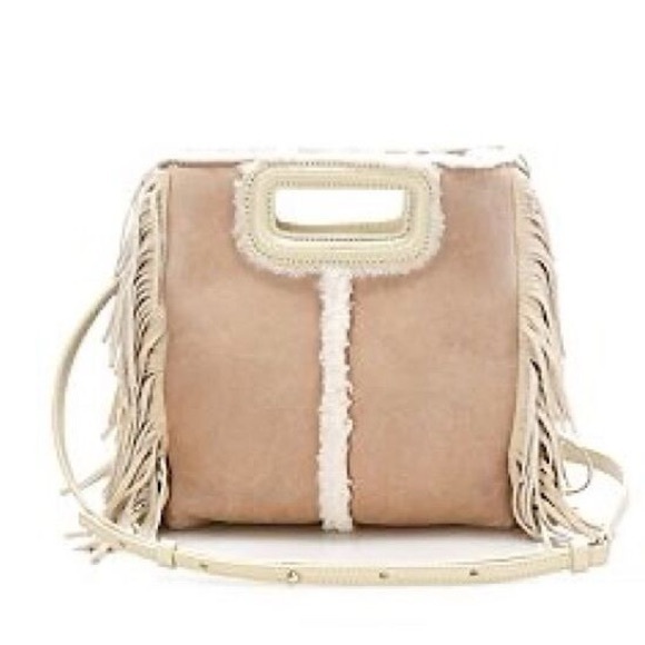 New MAJE NWT SHEEPSKIN SHERPAFRINGE CROSSBODY HANDBAG, NUDE/ NATURAL bag - Picture 2 of 15